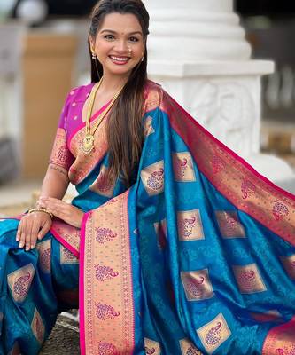 blue elegant art silk woven saree with rich zari border 5