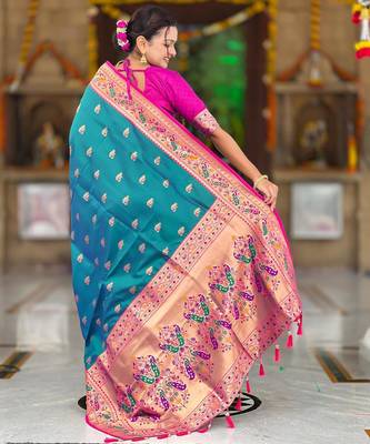 Rama green elegant art silk woven saree with rich zari border 2