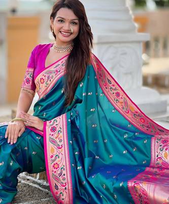 Rama green elegant art silk woven saree with rich zari border 5