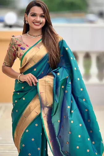 Rama green elegant art silk woven saree with rich zari border