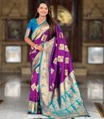 violet elegant art silk woven saree with rich zari border