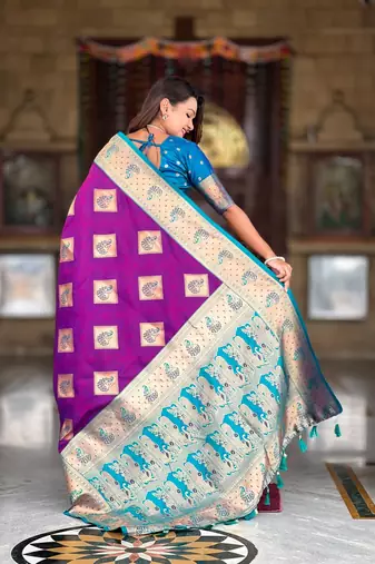 violet elegant art silk woven saree with rich zari border