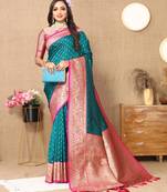 Rama green elegant art silk woven saree with rich zari border