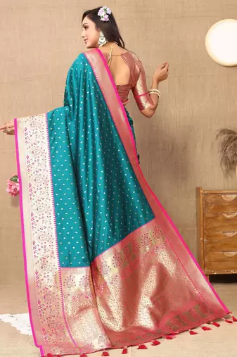 Rama green elegant art silk woven saree with rich zari border