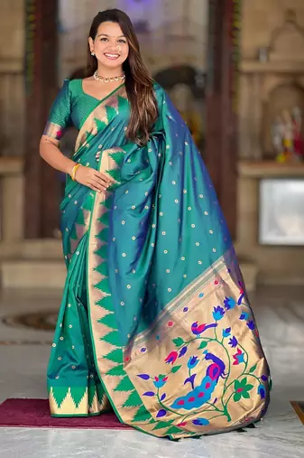 Rama green elegant art silk woven saree with rich zari border