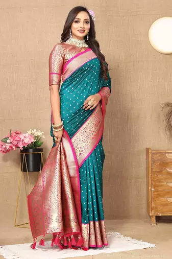 Rama green elegant art silk woven saree with rich zari border