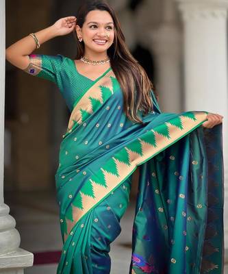 Rama green elegant art silk woven saree with rich zari border 3