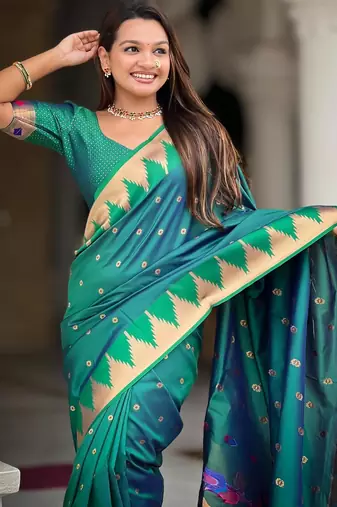 Rama green elegant art silk woven saree with rich zari border