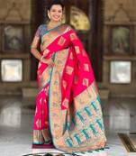 Pink elegant art silk woven saree with rich zari border