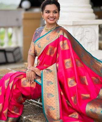 Pink elegant art silk woven saree with rich zari border 5
