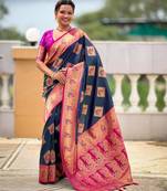 Teal elegant art silk woven saree with rich zari border