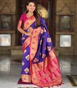 Violet elegant art silk woven saree with rich zari border