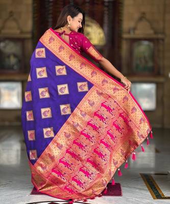 Violet elegant art silk woven saree with rich zari border 2