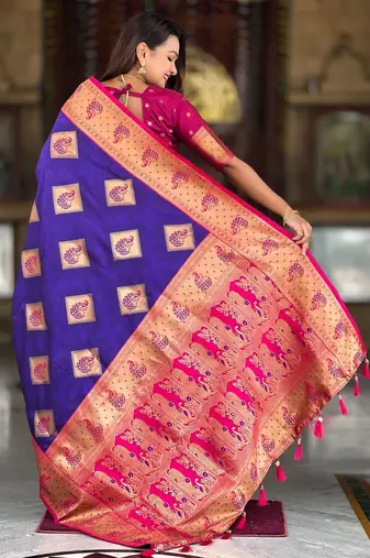 Violet elegant art silk woven saree with rich zari border
