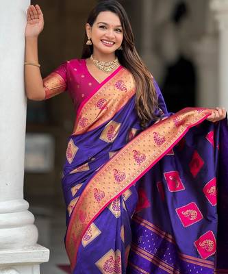 Violet elegant art silk woven saree with rich zari border 3