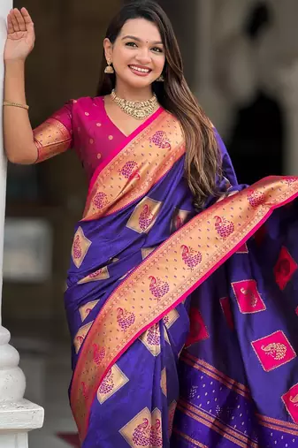 Violet elegant art silk woven saree with rich zari border