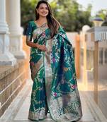 Rama green elegant art silk woven saree with rich zari border