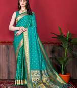 Rama green elegant art silk woven saree with rich zari border