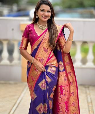 Violet elegant art silk woven saree with rich zari border 4