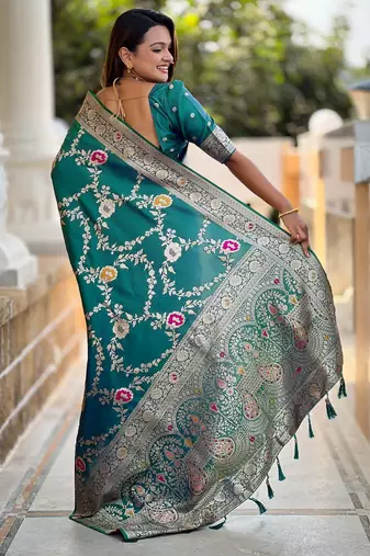 Rama green elegant art silk woven saree with rich zari border