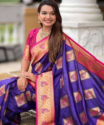 Violet elegant art silk woven saree with rich zari border 5
