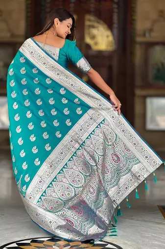 Rama green elegant art silk woven saree with rich zari border