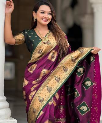 Wine elegant art silk woven saree with rich zari border 3