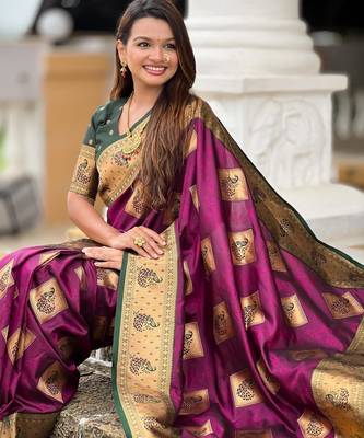 Wine elegant art silk woven saree with rich zari border 5