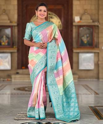 Rama green elegant art silk woven saree with rich zari border 1