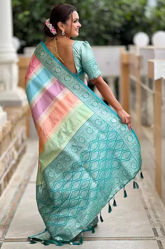 Rama green elegant art silk woven saree with rich zari border