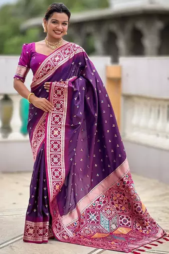 Magenta elegant art silk woven saree with rich zari border