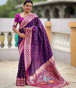 Magenta elegant art silk woven saree with rich zari border