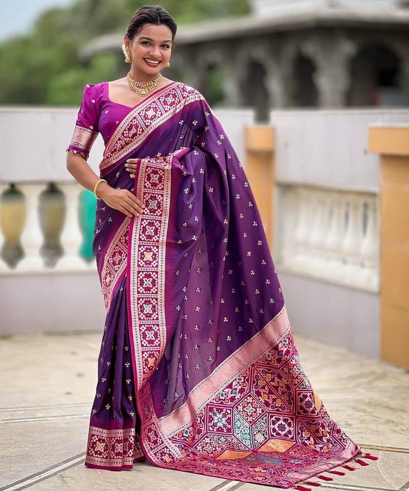 Magenta elegant art silk woven saree with rich zari border