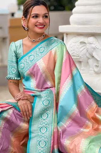 Rama green elegant art silk woven saree with rich zari border