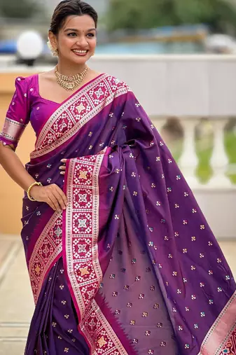 Magenta elegant art silk woven saree with rich zari border