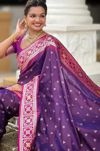 Magenta elegant art silk woven saree with rich zari border