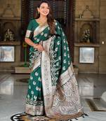 Green elegant art silk woven saree with rich zari border