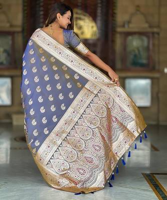 Grey elegant art silk woven saree with rich zari border 2