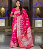 Pink elegant art silk woven saree with rich zari border