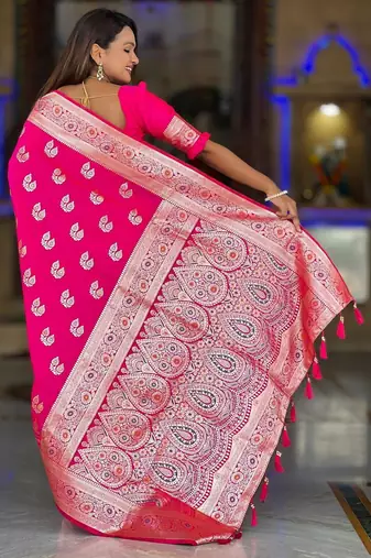 Pink elegant art silk woven saree with rich zari border