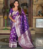Purple elegant art silk woven saree with rich zari border