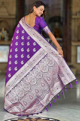 Purple elegant art silk woven saree with rich zari border