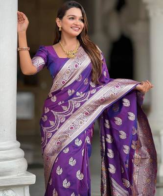 Purple elegant art silk woven saree with rich zari border 3