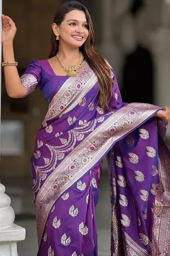 Purple elegant art silk woven saree with rich zari border