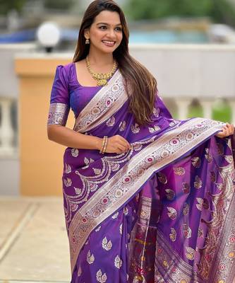 Purple elegant art silk woven saree with rich zari border 4