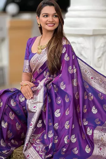 Purple elegant art silk woven saree with rich zari border