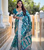 Rama green elegant art silk woven saree with rich zari border