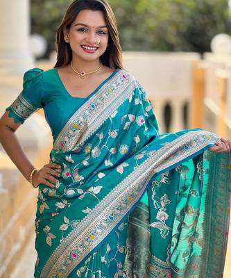 Rama green elegant art silk woven saree with rich zari border 3