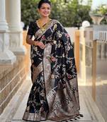 Black elegant art silk woven saree with rich zari border