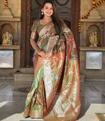 Mehendi elegant art silk woven saree with rich zari border